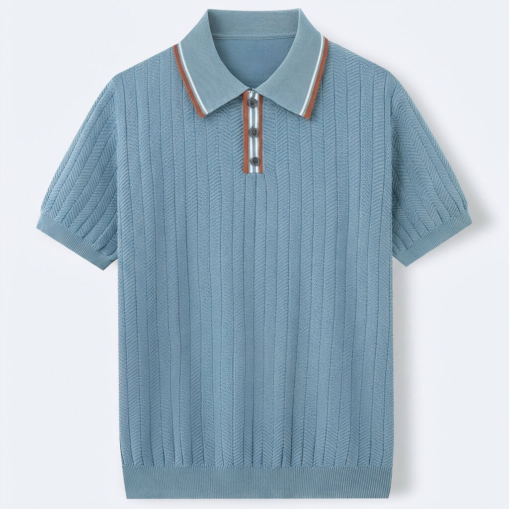 Vintage-Inspired Knit Top with Striped Placket – Breathable 0