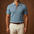 Vintage-Inspired Knit Top with Striped Placket – Breathable 1