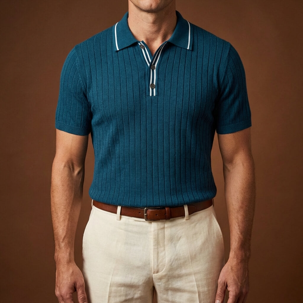 Vintage-Inspired Knit Top with Striped Placket – Breathable 5
