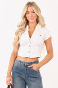 White Crop Top with Button-Down Design | Stylish Fit for Effortless Fashion 0
