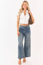 White Crop Top with Button-Down Design | Stylish Fit for Effortless Fashion 2