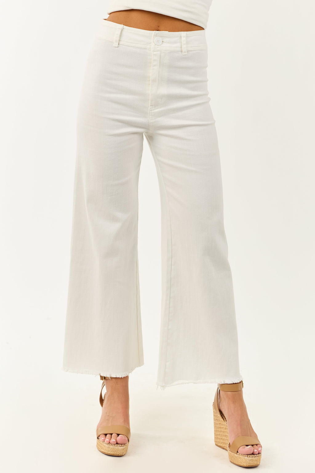 White Wide Leg Pants Women with Stretchy Denim – High Rise Design 1