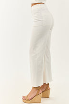 White Wide Leg Pants Women with Stretchy Denim – High Rise Design 2