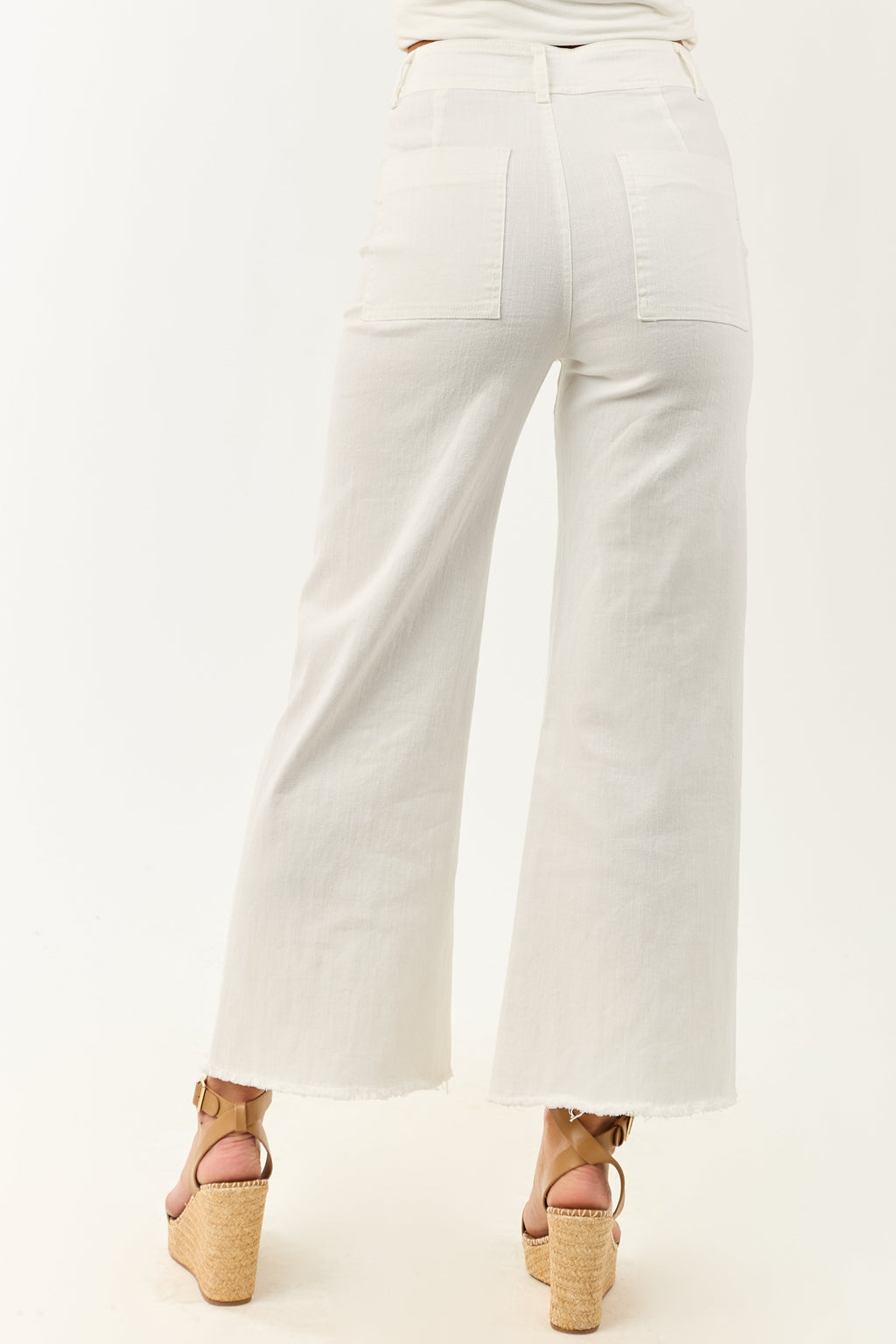 White Wide Leg Pants Women with Stretchy Denim – High Rise Design 3