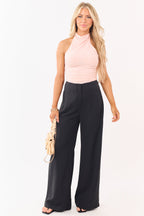 Wide Leg Pants Women with Elastic Back Waistband – Flowy Design 0
