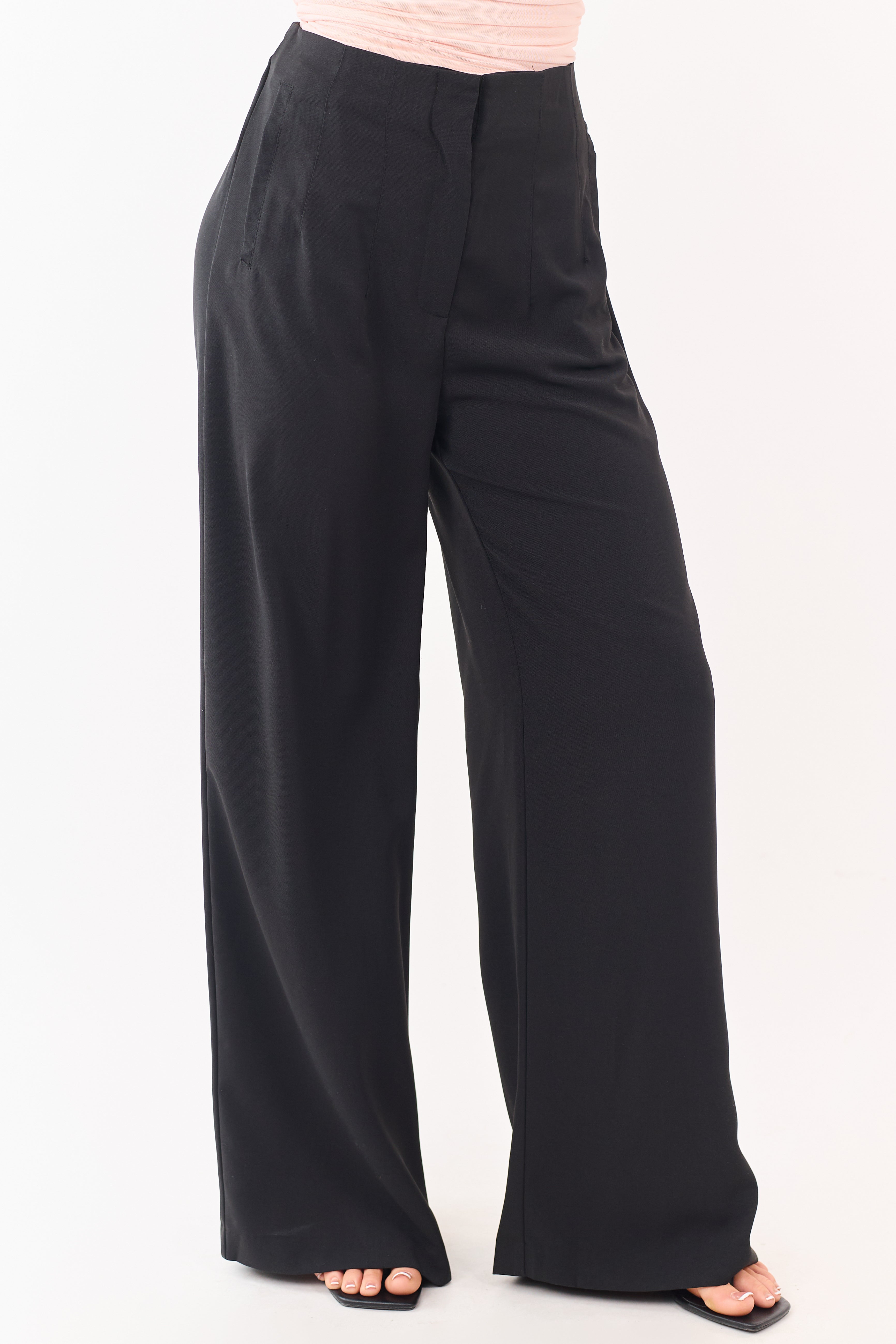 Wide Leg Pants Women with Elastic Back Waistband – Flowy Design 1