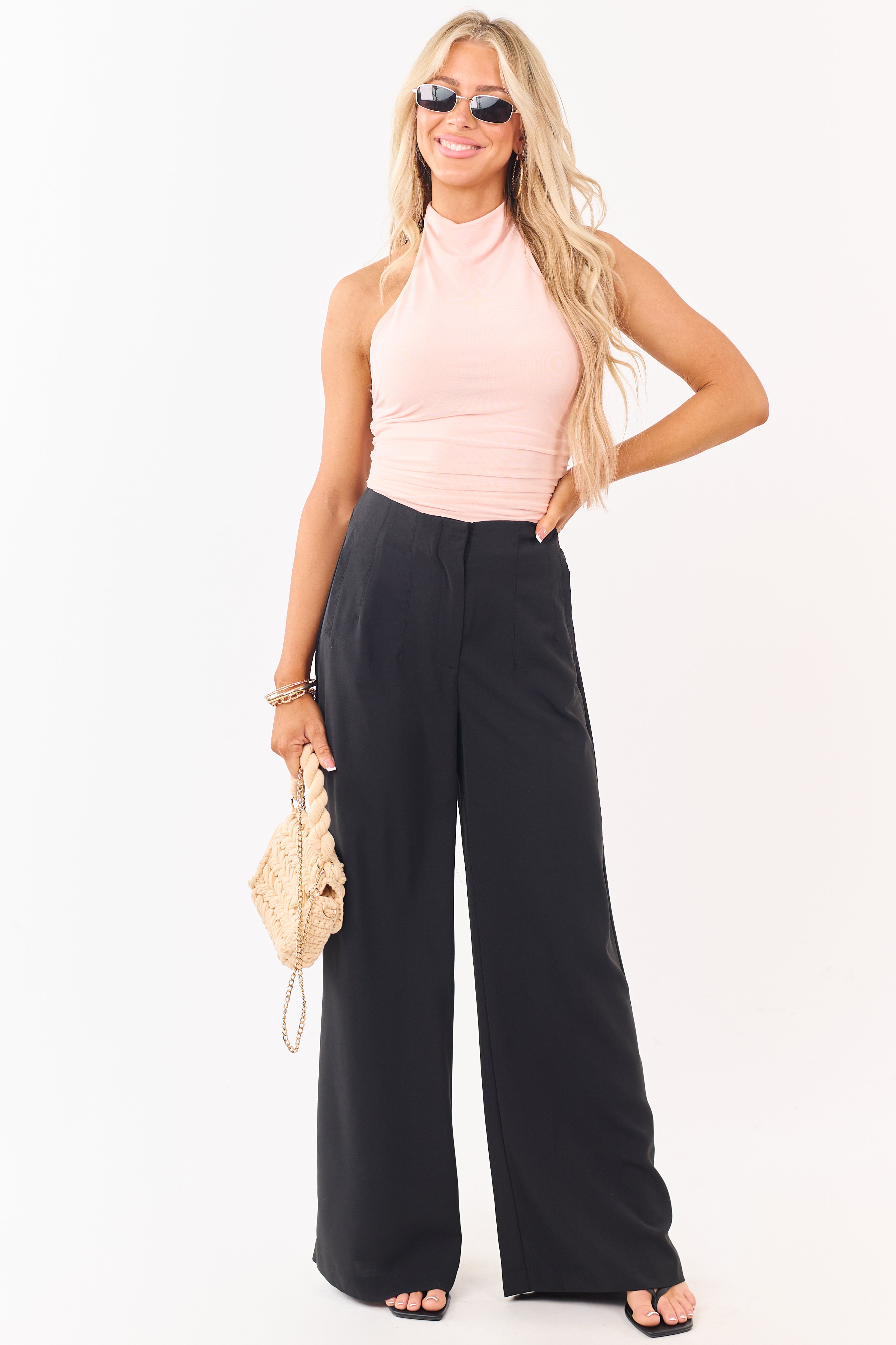 Wide Leg Pants Women with Elastic Back Waistband – Flowy Design 4
