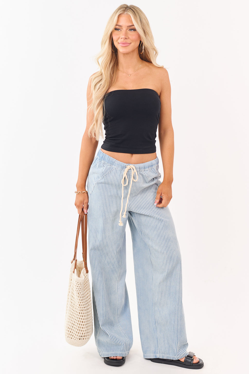 Wide Leg Pants Women with High Waist & Elastic Waistband 0