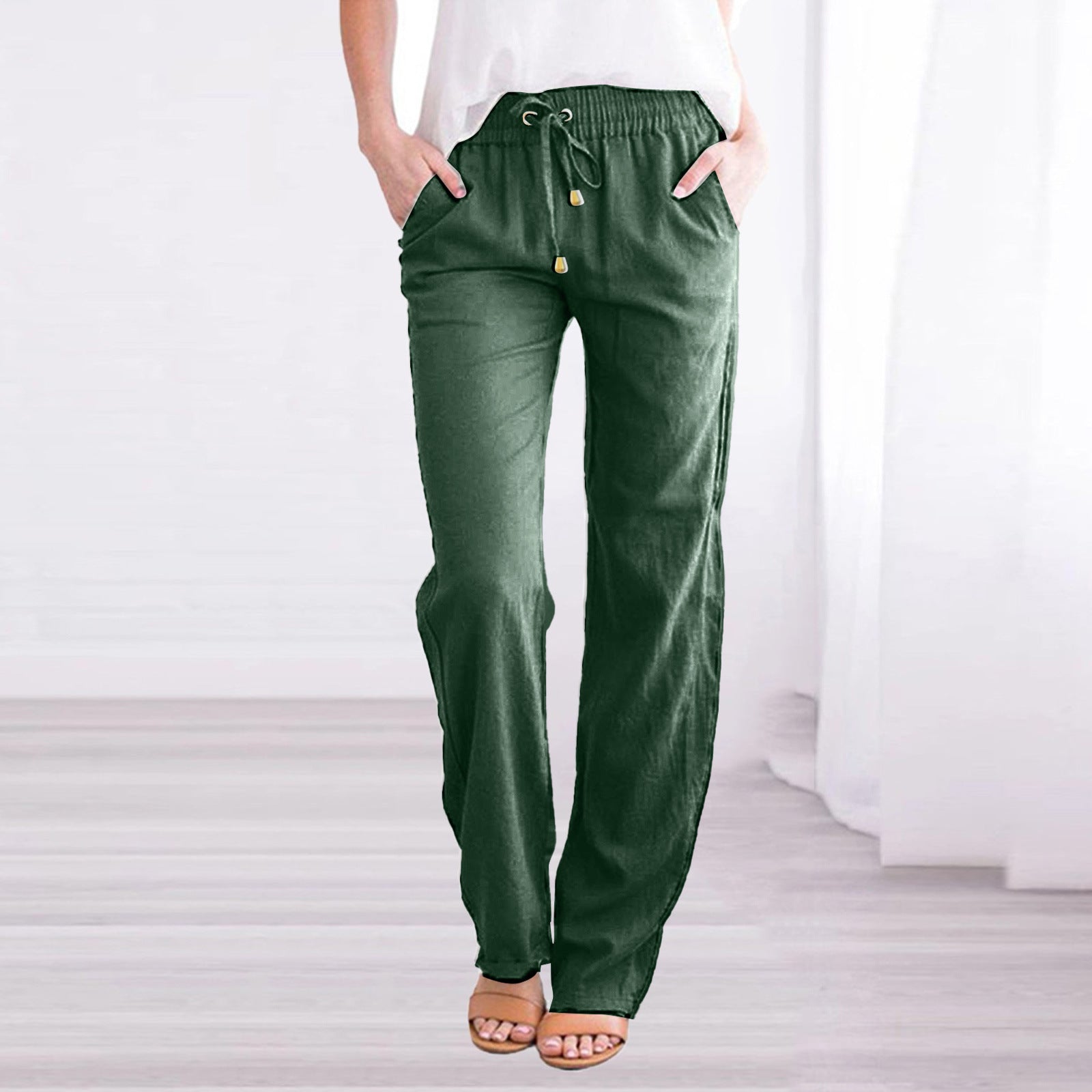 Wide Leg Trousers with Elastic Waistband 7