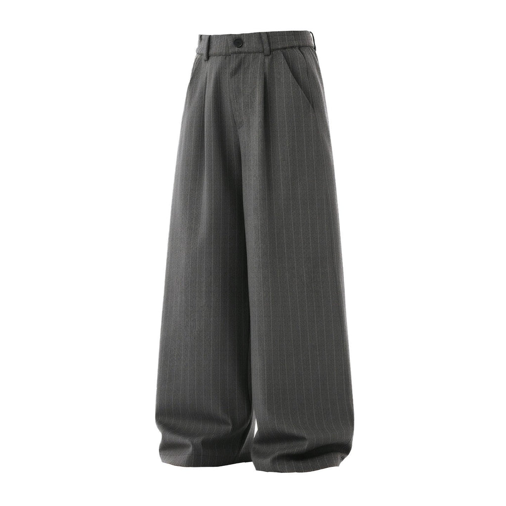 Wide Leg Trousers with Vintage Stripe Pattern – Flowy Fit 0