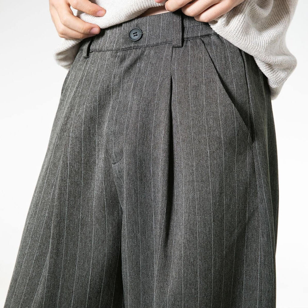 Wide Leg Trousers with Vintage Stripe Pattern – Flowy Fit 2