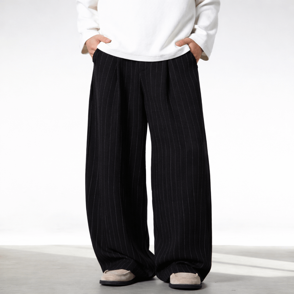 Wide Leg Trousers with Vintage Stripe Pattern – Flowy Fit 8