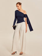 Women’s Asymmetrical Cold Shoulder Top — Long Sleeve Jersey Slim Fit Stretch Work to Casual Blouse 1