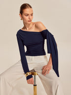 Women’s Asymmetrical Cold Shoulder Top — Long Sleeve Jersey Slim Fit Stretch Work to Casual Blouse 3