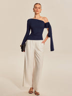 Women’s Asymmetrical Cold Shoulder Top — Long Sleeve Jersey Slim Fit Stretch Work to Casual Blouse 4