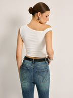 Women’s Asymmetrical Neck Jersey Top — Short Sleeve Stretch Regular Fit Casual Work Essential Blouse 5