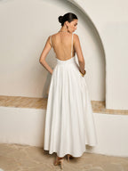 Women’s Backless Pleated Maxi Dress — V-Neck Sleeveless Elegant Party Wedding Vacation Long Dress 1