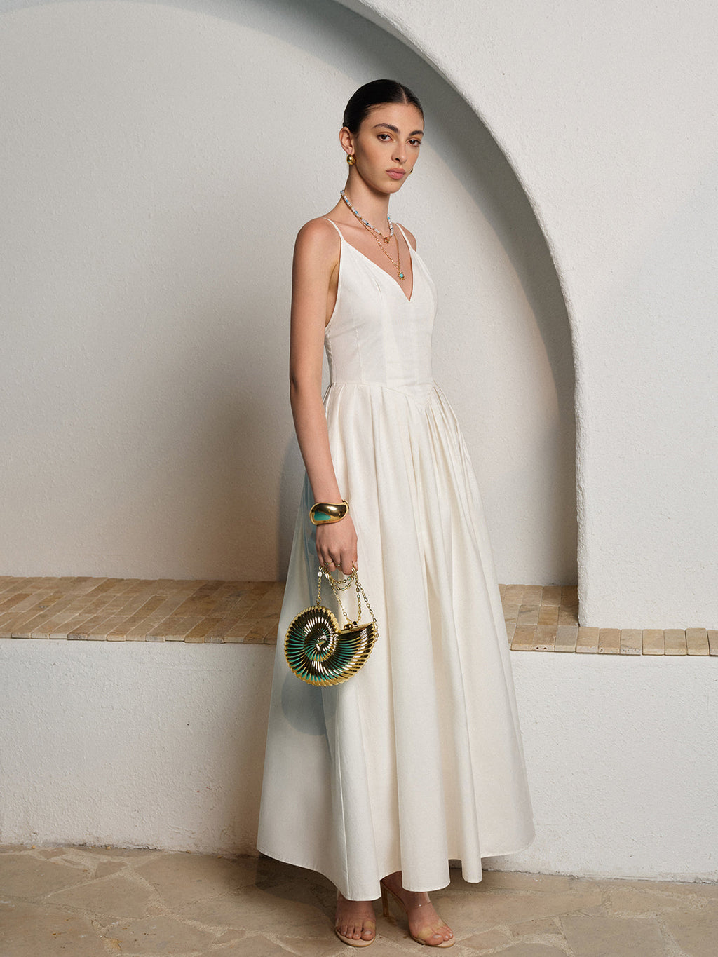 Women’s Backless Pleated Maxi Dress — V-Neck Sleeveless Elegant Party Wedding Vacation Long Dress 3