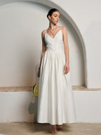 Women’s Backless Pleated Maxi Dress — V-Neck Sleeveless Elegant Party Wedding Vacation Long Dress 4