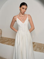 Women’s Backless Pleated Maxi Dress — V-Neck Sleeveless Elegant Party Wedding Vacation Long Dress 5