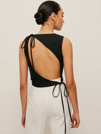 Women’s Backless Tie Neck Top — Sleeveless Woven Blouse Regular Fit Elegant Casual Work Leisure Top 4