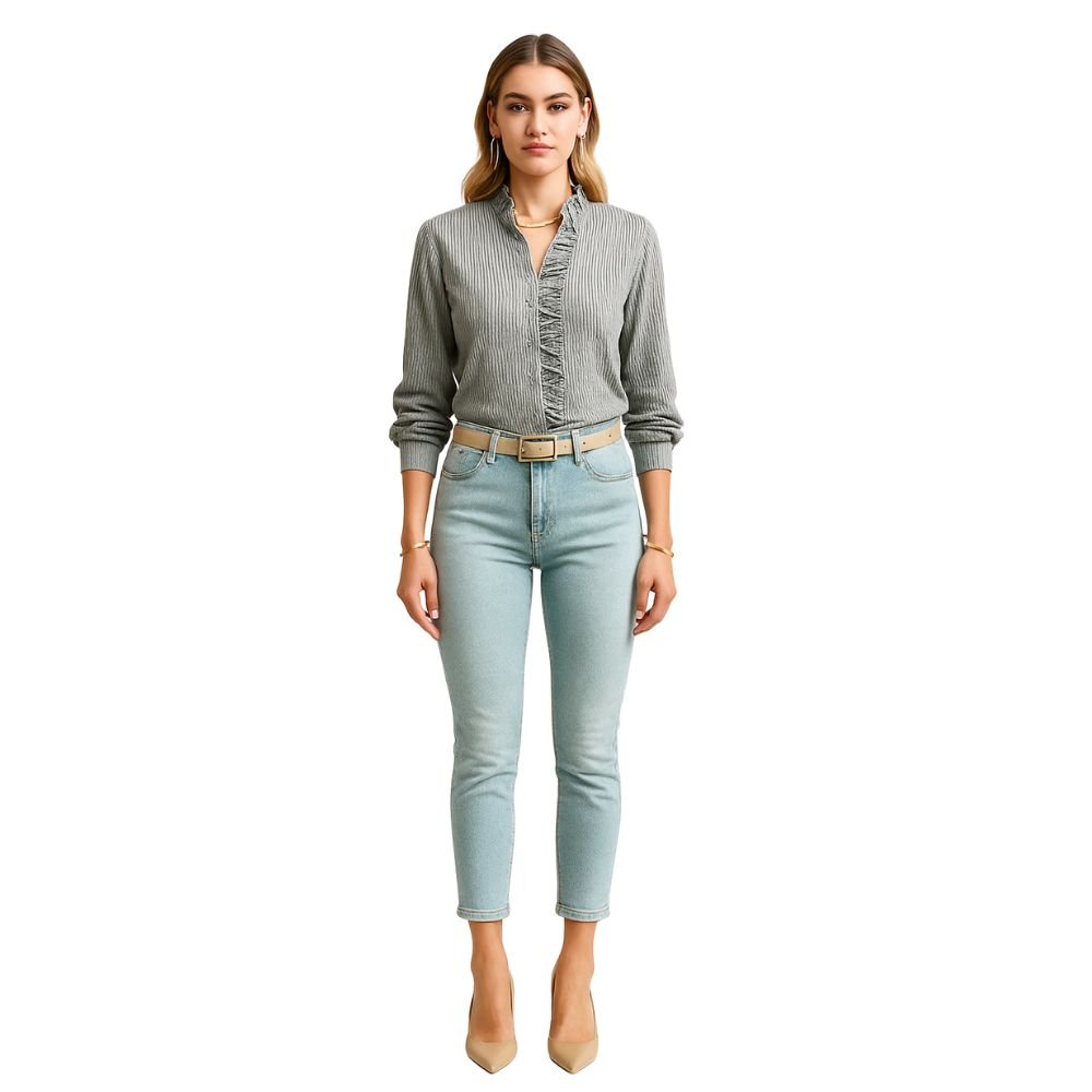 Women’s Cotton Ruffle Collar Bishop Sleeve Blouse – Elegant Long Sleeve Button Down Shirt for Work, Brunch & Smart Casual Outfits 0