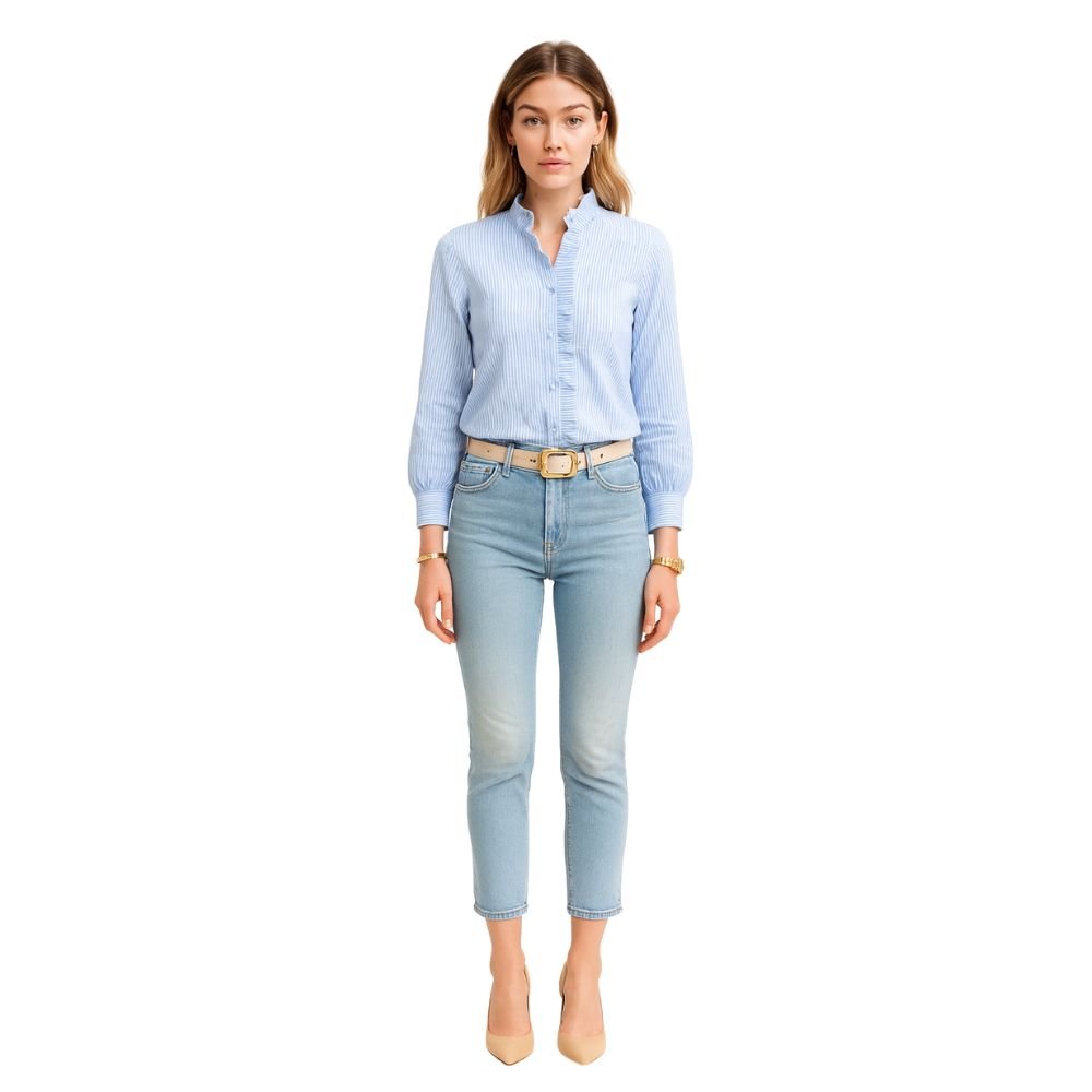 Women’s Cotton Ruffle Collar Bishop Sleeve Blouse – Elegant Long Sleeve Button Down Shirt for Work, Brunch & Smart Casual Outfits 9