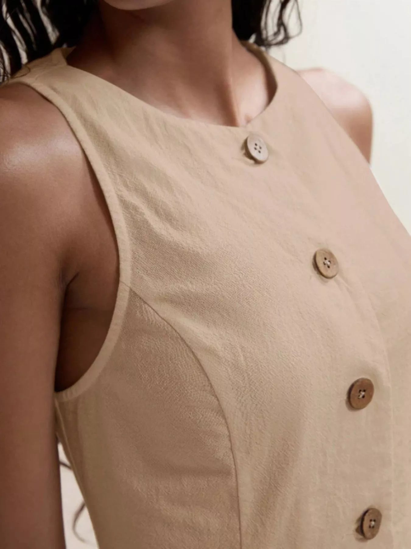 Women’s Cotton Two-Piece Button Detail Set – Sleeveless Top & Mini Skirt Outfit 7