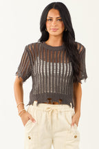Women's Crochet Crop Top with Distressed Design | Edgy Style 0