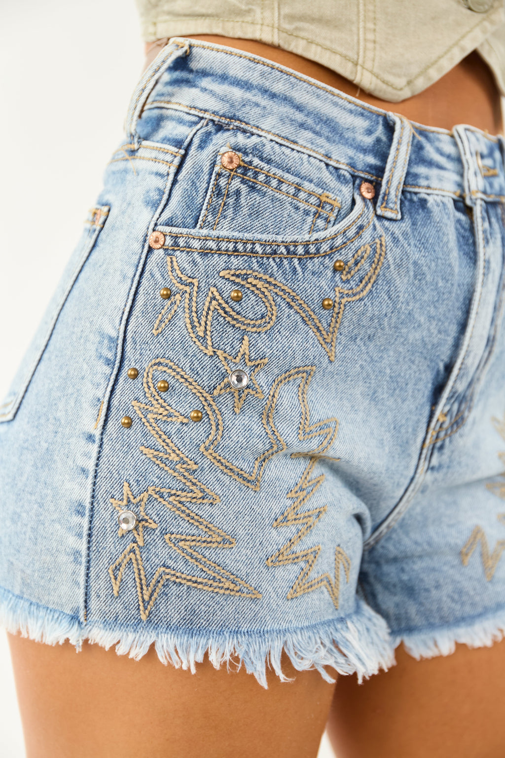 Women's Denim Shorts with Rhinestone Details – High Rise Design 1