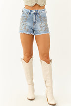 Women's Denim Shorts with Rhinestone Details – High Rise Design 2