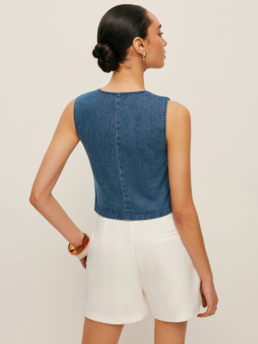 Women’s Denim Sleeveless Top — 100% Cotton Metal Detail Regular Fit Casual Jean Vest Shirt 5