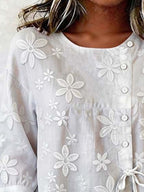 Women’s Embroidered Buttoned Tie-Front Blouse – Short Sleeve Summer Top 1