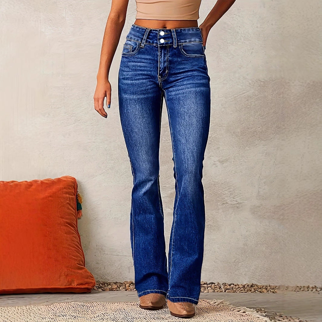 Women's Flared Jeans with Double-Button Detail Stylish Comfort 0