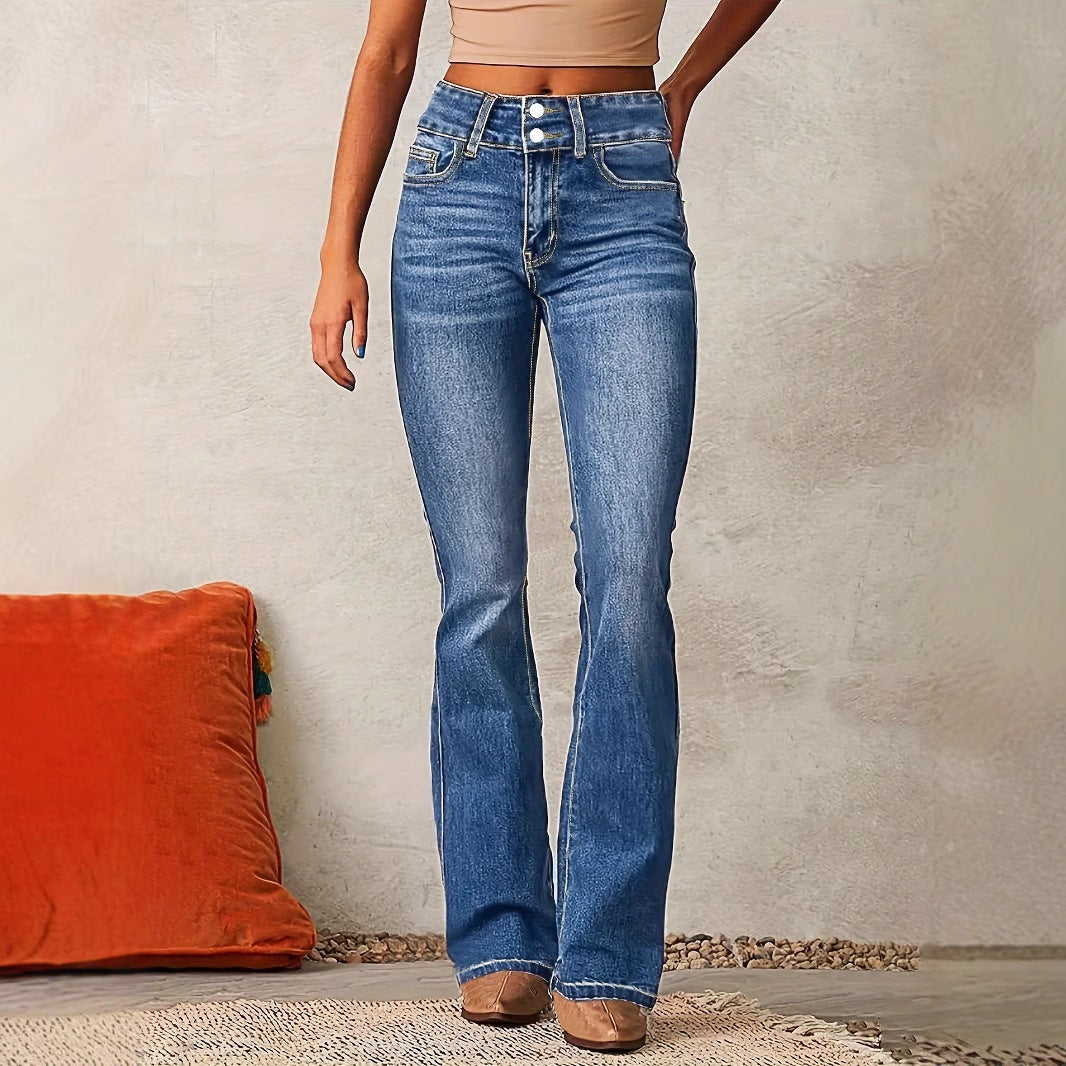 Women's Flared Jeans with Double-Button Detail Stylish Comfort 1