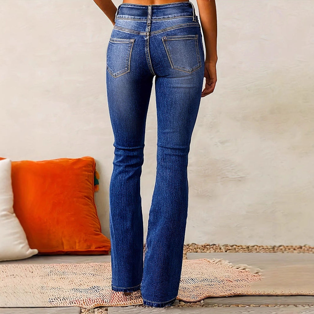 Women's Flared Jeans with Double-Button Detail Stylish Comfort 2