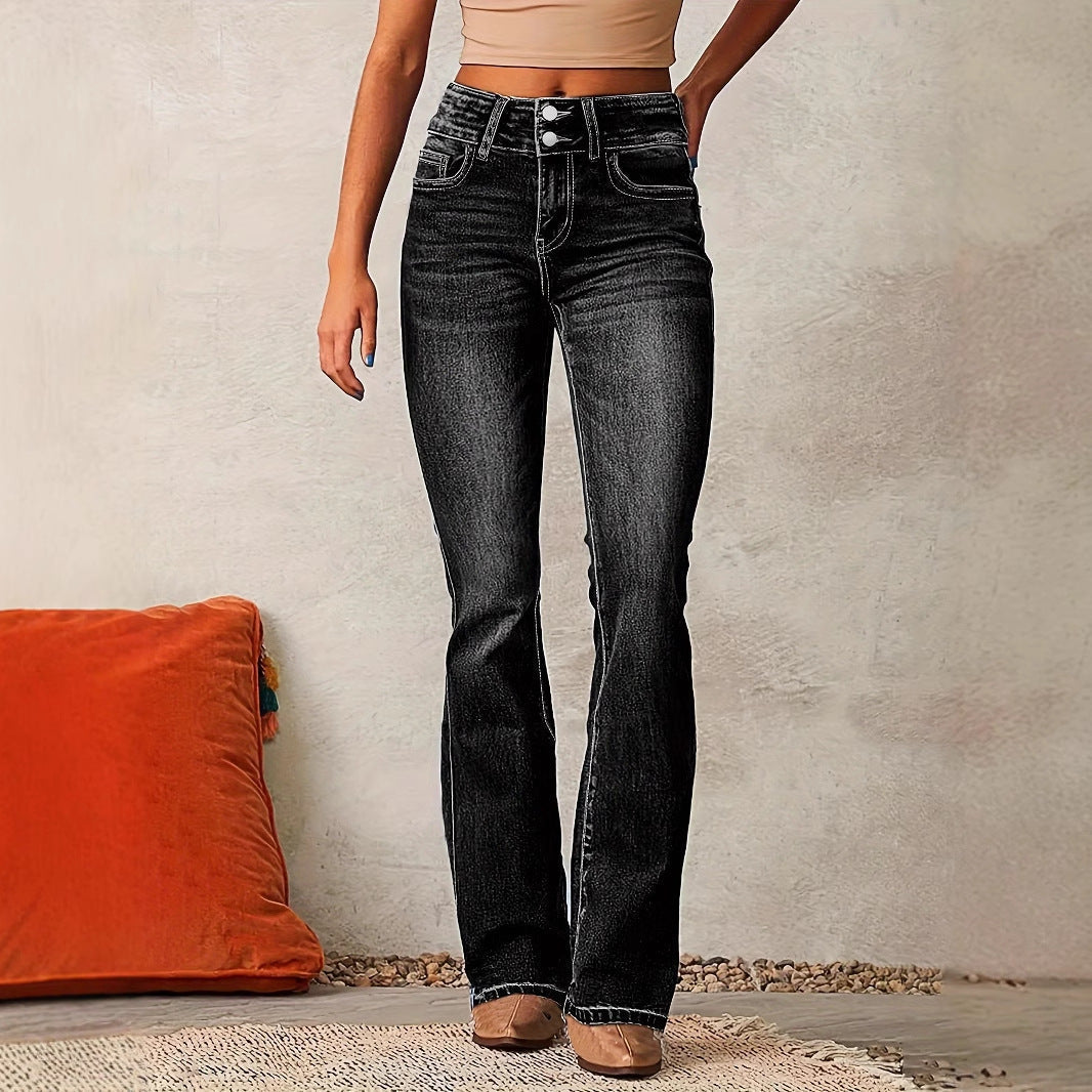 Women's Flared Jeans with Double-Button Detail Stylish Comfort 3