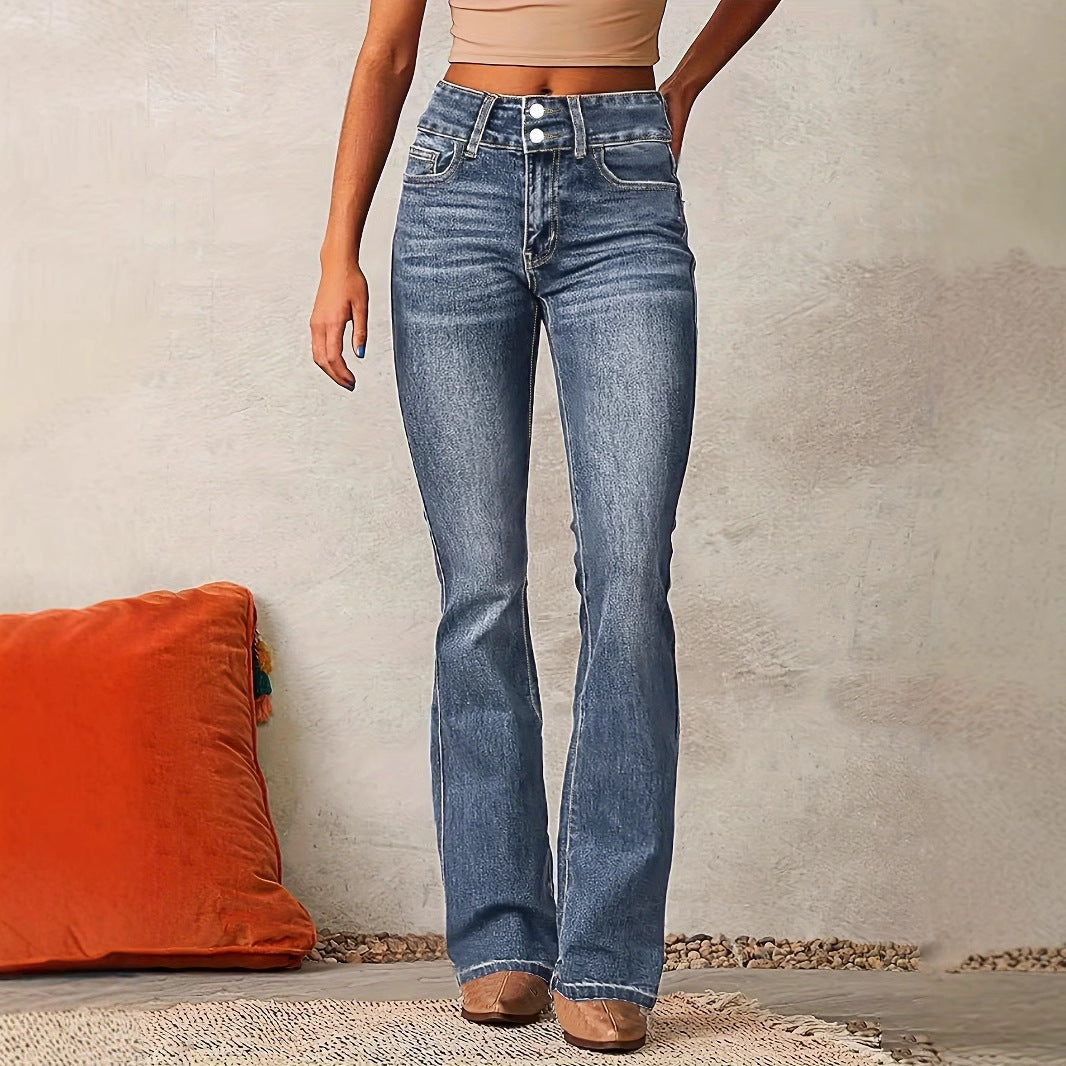 Women's Flared Jeans with Double-Button Detail Stylish Comfort 4