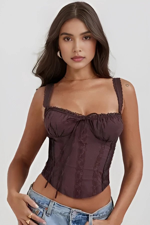 Women’s Ivory Textured Corset Top – Ribbed Crew Neck Structured Minimalist Top 1