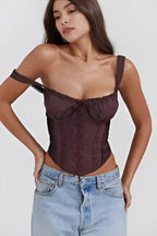 Women’s Ivory Textured Corset Top – Ribbed Crew Neck Structured Minimalist Top 3