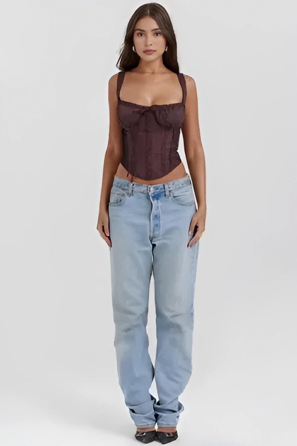 Women’s Ivory Textured Corset Top – Ribbed Crew Neck Structured Minimalist Top 4