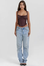 Women’s Ivory Textured Corset Top – Ribbed Crew Neck Structured Minimalist Top 4