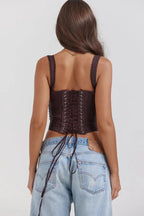 Women’s Ivory Textured Corset Top – Ribbed Crew Neck Structured Minimalist Top 5