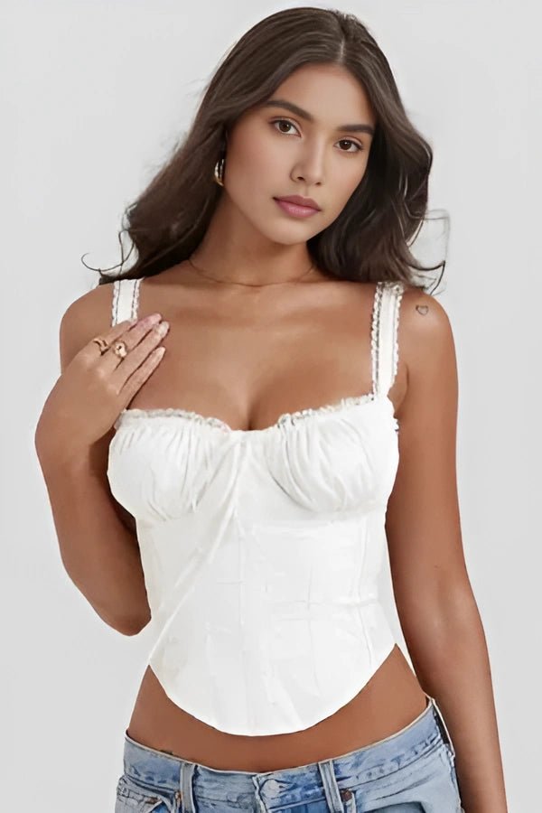 Women’s Ivory Textured Corset Top – Ribbed Crew Neck Structured Minimalist Top 8