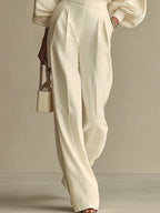 Women’s Ivory Textured Knit Co-Ord Set – Ribbed Crew Neck High-Waisted Modern Lounge Outfit 2