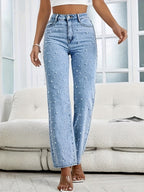 Women's Jeans with Pearl Embellishments High-Waist Flared Fit for 0