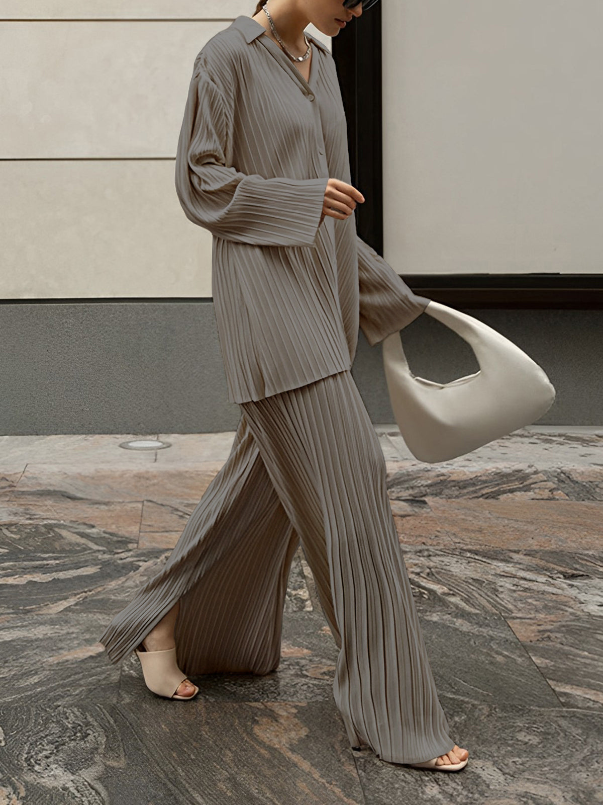 Women’s Pleated Oversized Blouse — Casual Woven Polyester Top Relaxed Fit Long Sleeve Everyday Leisure Shirt 5