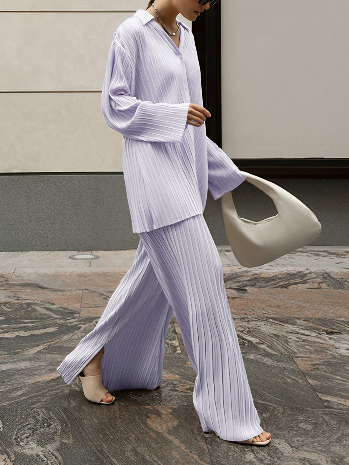 Women’s Pleated Oversized Blouse — Casual Woven Polyester Top Relaxed Fit Long Sleeve Everyday Leisure Shirt 7