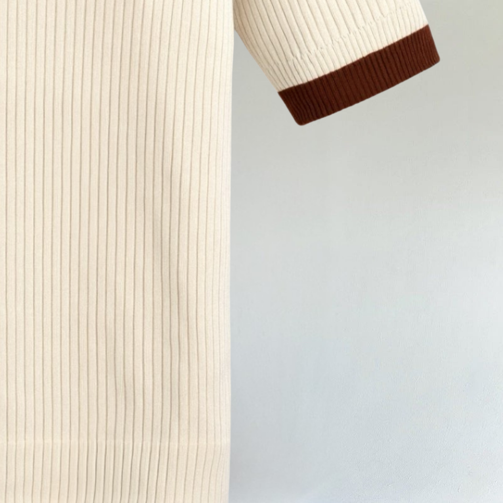 Women’s Ribbed Knit Polo Top with Contrast Collar – Chic Short Sleeve Casual & Smart-Casual Shirt 5