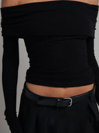 Women’s Ribbed Long Sleeve Top — Slim Fit Cropped Casual Straight Neck Stretch Everyday Basic Knit Top 3